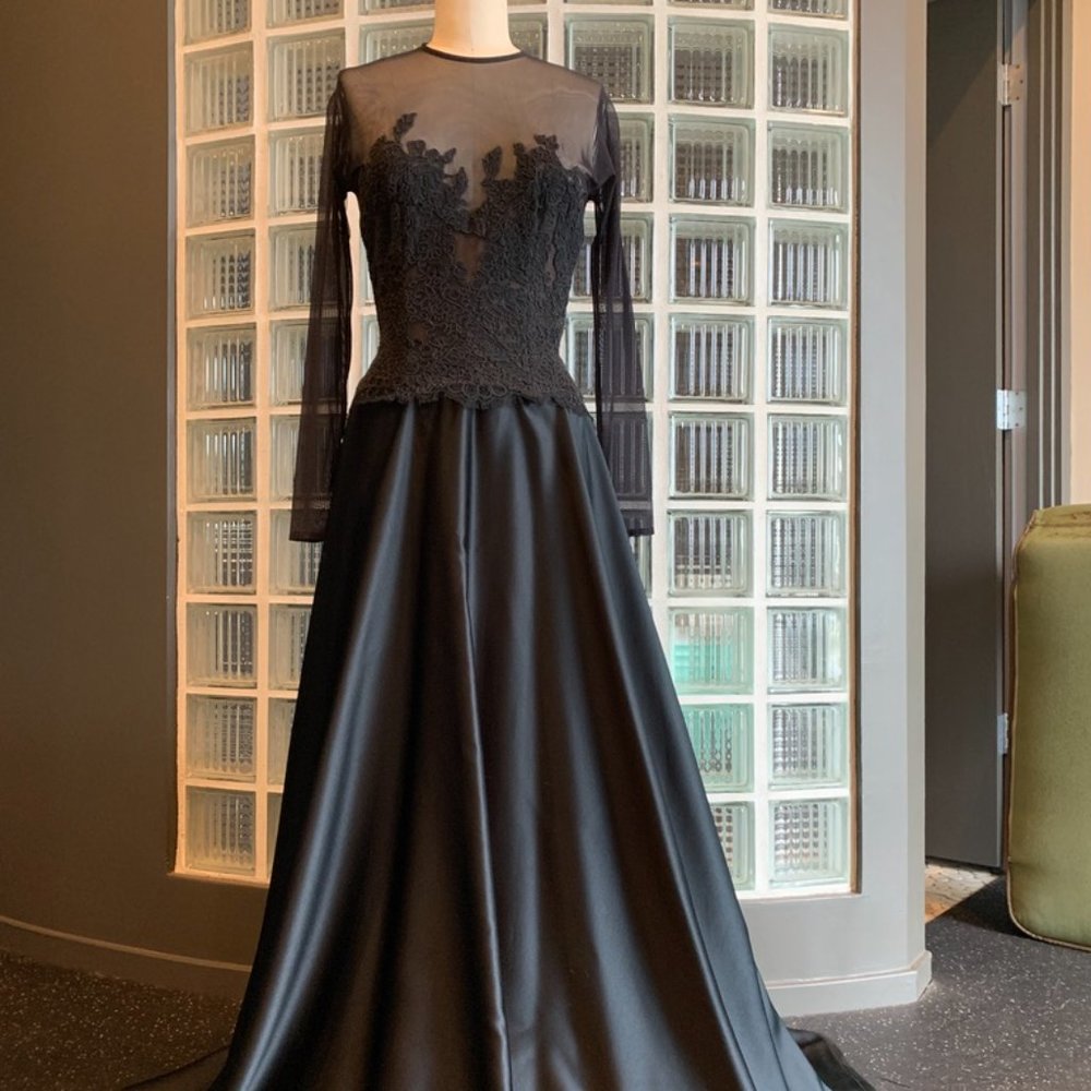 Black Lace and Satin Tadashi Gown